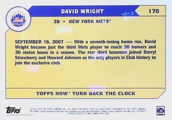 2020 Topps Now Turn Back the Clock #170 David Wright Back