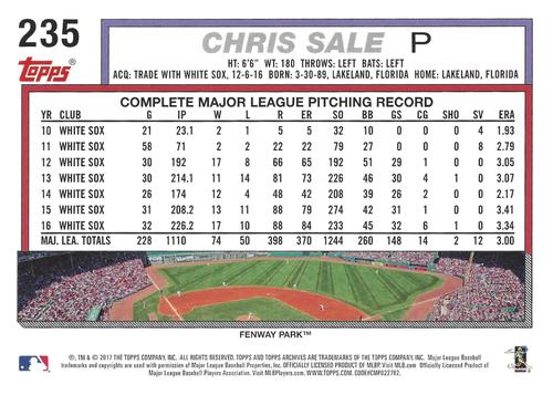 2017 Topps Archives 5x7 - Gold 5x7 #235 Chris Sale Back