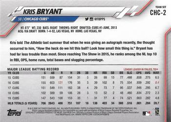 2020 Topps Chicago Cubs #CHC-2 Kris Bryant Back