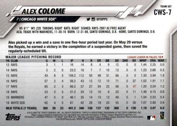 2020 Topps Chicago White Sox #CWS-7 Alex Colome Back