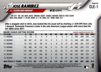 2020 Topps Cleveland Indians #CLE-1 Jose Ramirez Back