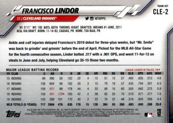2020 Topps Cleveland Indians #CLE-2 Francisco Lindor Back