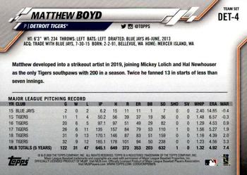 2020 Topps Detroit Tigers #DET-4 Matthew Boyd Back