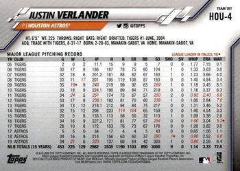 2020 Topps Houston Astros #HOU-4 Justin Verlander Back