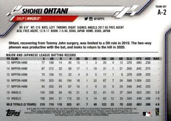 2020 Topps Los Angeles Angels #A-2 Shohei Ohtani Back
