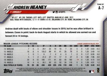 2020 Topps Los Angeles Angels #A-7 Andrew Heaney Back