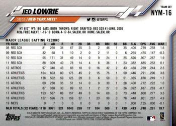 2020 Topps New York Mets #NYM-16 Jed Lowrie Back