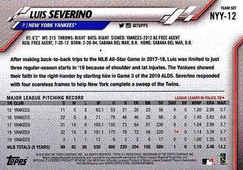2020 Topps New York Yankees #NYY-12 Luis Severino Back