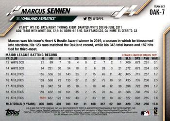 2020 Topps Oakland Athletics #OAK-7 Marcus Semien Back