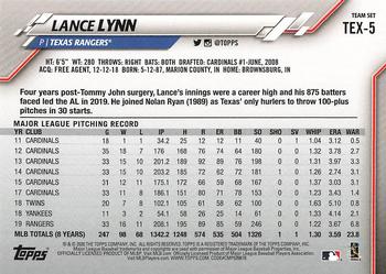 2020 Topps Texas Rangers #TEX-5 Lance Lynn Back