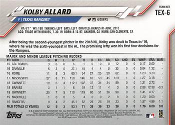 2020 Topps Texas Rangers #TEX-6 Kolby Allard Back