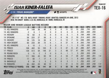 2020 Topps Texas Rangers #TEX-16 Isiah Kiner-Falefa Back
