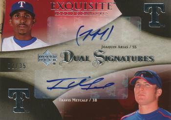 2007 Upper Deck Exquisite Collection Rookie Signatures - Dual Signatures #EDS-AM Joaquin Arias / Travis Metcalf Front