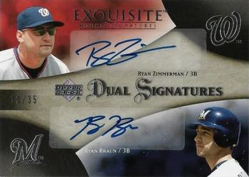 2007 Upper Deck Exquisite Collection Rookie Signatures - Dual Signatures #EDS-ZB Ryan Zimmerman / Ryan Braun Front