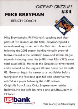 2009 Gateway Grizzlies #NNO Mike Breyman Back