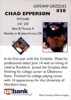 2009 Gateway Grizzlies #NNO Chad Epperson Back