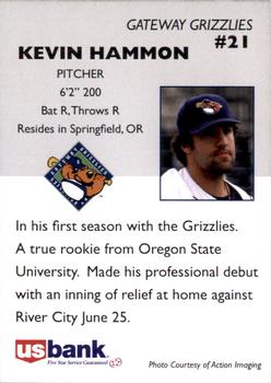 2009 Gateway Grizzlies #NNO Kevin Hammons Back