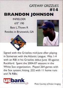2009 Gateway Grizzlies #NNO Brandon Johnson Back
