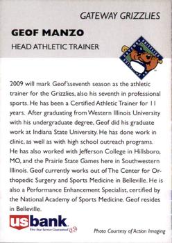 2009 Gateway Grizzlies #NNO Geof Manzo Back