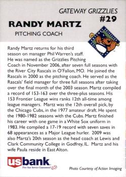 2009 Gateway Grizzlies #NNO Randy Martz Back