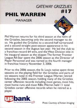 2009 Gateway Grizzlies #NNO Phil Warren Back