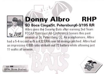 2009 Keene Swamp Bats #NNO Donny Albro Back