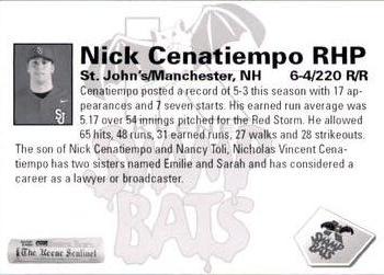 2009 Keene Swamp Bats #NNO Nick Cenatiempo Back