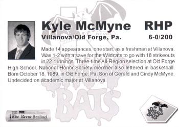 2009 Keene Swamp Bats #NNO Kyle McMyne Back