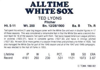 1980 TCMA All Time Chicago White Sox - Black Back #1 Ted Lyons Back