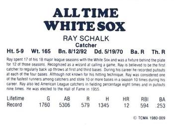 1980 TCMA All Time Chicago White Sox - Black Back #9 Ray Schalk Back