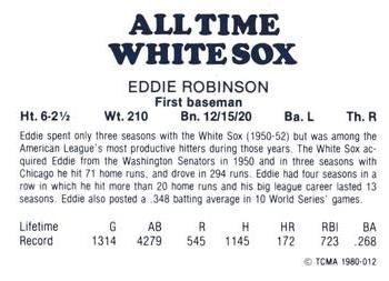 1980 TCMA All Time Chicago White Sox - Black Back #12 Eddie Robinson Back