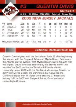 2009 New Jersey Jackals #NNO Quentin Davis Back
