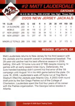 2009 New Jersey Jackals #NNO Matt Lauderdale Back