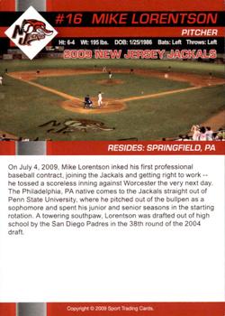 2009 New Jersey Jackals #NNO Mike Lorentson Back