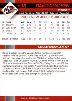 2009 New Jersey Jackals #NNO David Qualben Back
