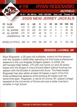 2009 New Jersey Jackals #NNO Ryan Rogowski Back