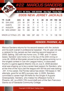 2009 New Jersey Jackals #NNO Marcus Sanders Back