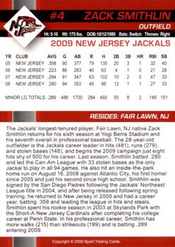 2009 New Jersey Jackals #NNO Zach Smithlin Back