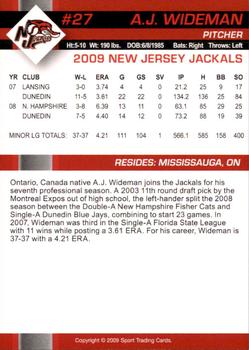 2009 New Jersey Jackals #NNO A.J. Wideman Back