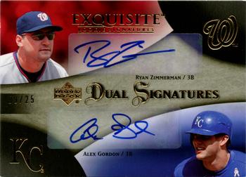 2007 Upper Deck Exquisite Collection Rookie Signatures - Dual Signatures Gold #EDS-ZG Ryan Zimmerman / Alex Gordon Front