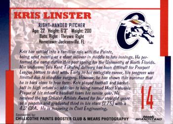 2009 Grandstand Chillicothe Paints #NNO Kris Linster Back