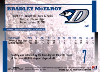 2009 Grandstand Dunedin Blue Jays #NNO Bradley McElroy Back