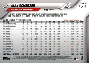 2020 Topps National League Standouts #NL-11 Max Scherzer Back