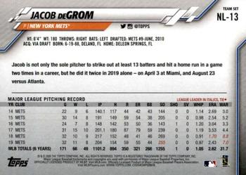 2020 Topps National League Standouts #NL-13 Jacob deGrom Back