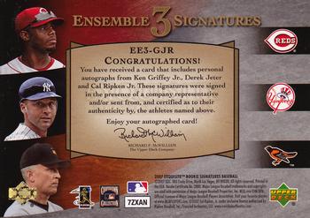 2007 Upper Deck Exquisite Collection Rookie Signatures - Ensemble Triple Signatures Gold Spectrum #EE3-GJR Ken Griffey Jr. / Derek Jeter / Cal Ripken Jr. Back