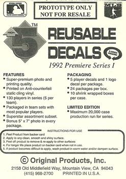 1992 High 5 Reusable Decals - Prototypes #NNO Tony Gwynn Back