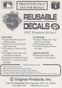 1992 High 5 Reusable Decals - Prototypes #NNO Nolan Ryan Back