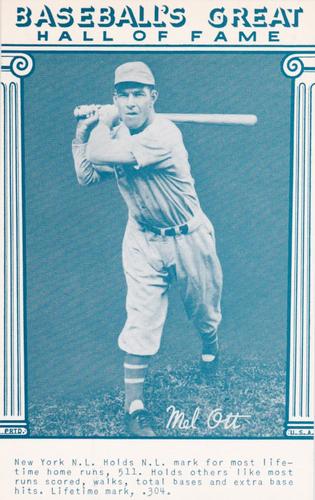 1977 Baseball's Great Hall of Fame Exhibits - Blue #NNO Mel Ott Front
