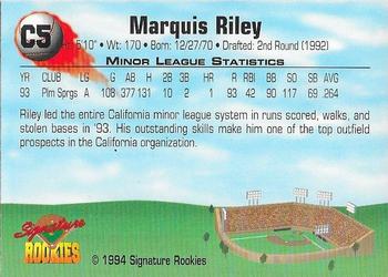 1994 Signature Rookies - Consolidated Promos #C5 Marquis Riley Back