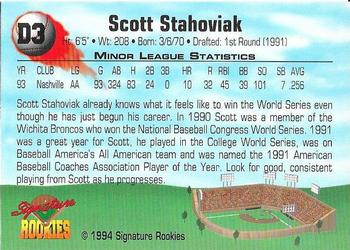 1994 Signature Rookies - Consolidated Promos #D3 Scott Stahoviak Back
